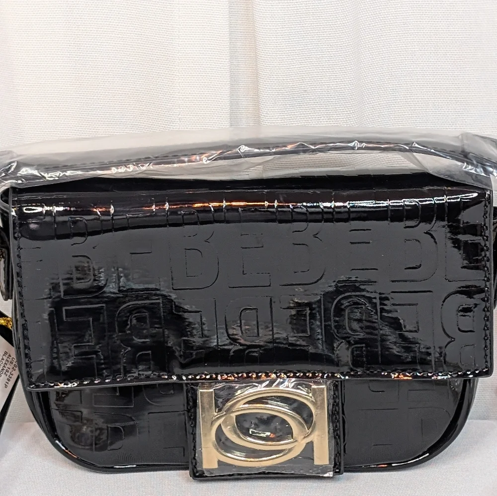 Bebe Alexander Black Patent Shiny Crossbody Bag NWT - Picture 2 of 9